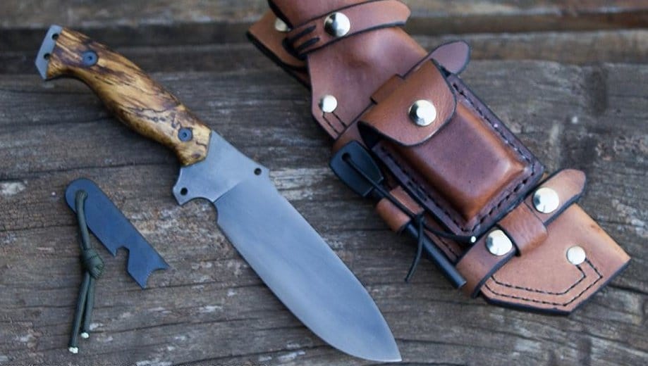 KBS Knives Store Survival Knife O1 Steel Handmade Custom Survival Camping Knife with Burl Wood Handle, 10.5 Inches Length and Leather Sheath - For Sale by KBS Knives Store