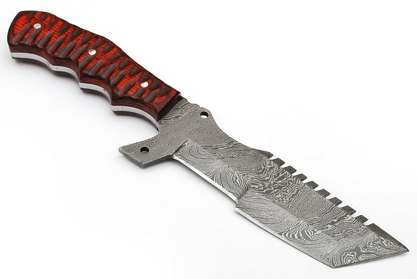KBS Knives Store Tracker Knife Custom Handcrafted Damascus Steel Tanto Tracker Knife - 11.5" Exotic Color Wood Handle with Horizontal Leather Sheath | Survival, Camping, Tactical | KBS Knives
