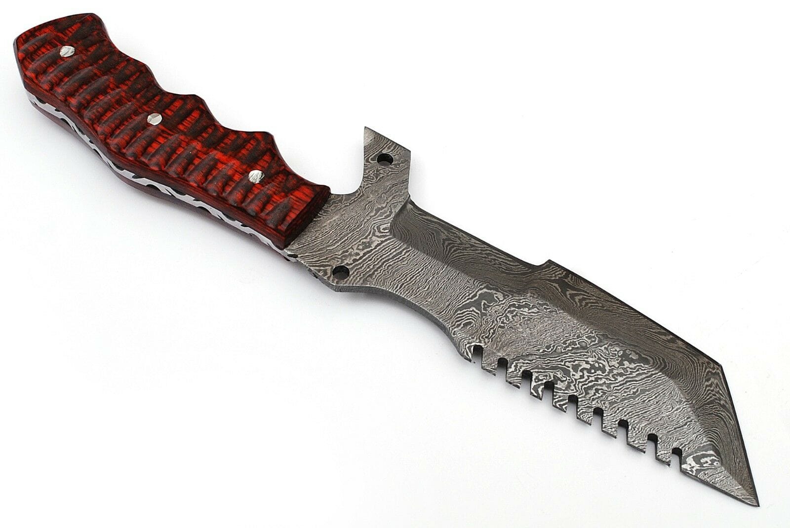 KBS Knives Store Tracker Knife Custom Handcrafted Damascus Steel Tanto Tracker Knife - 11.5" Exotic Color Wood Handle with Horizontal Leather Sheath | Survival, Camping, Tactical | KBS Knives
