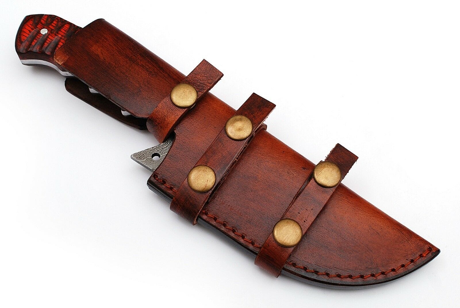 KBS Knives Store Tracker Knife Custom Handcrafted Damascus Steel Tanto Tracker Knife - 11.5" Exotic Color Wood Handle with Horizontal Leather Sheath | Survival, Camping, Tactical | KBS Knives