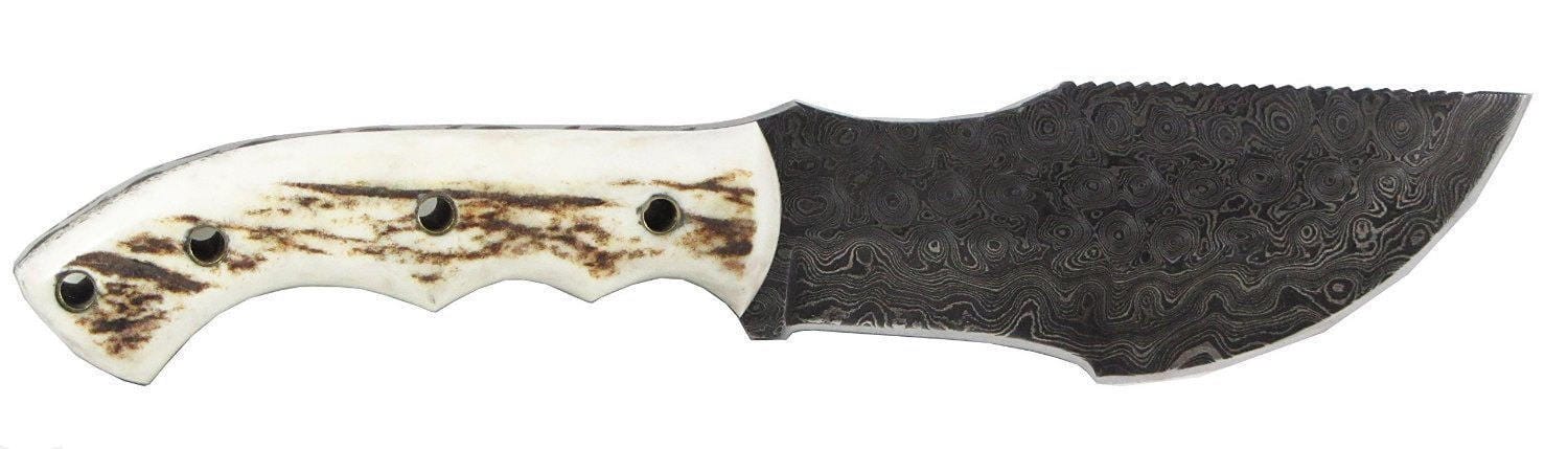 KBS Knives Store Tracker Knife Custom Handcrafted Damascus Steel Tom Brown Tracker Knife - 10" Antler Horn Handle with Horizontal Leather Sheath | Survival, Tactical, Combat | KBS Knives