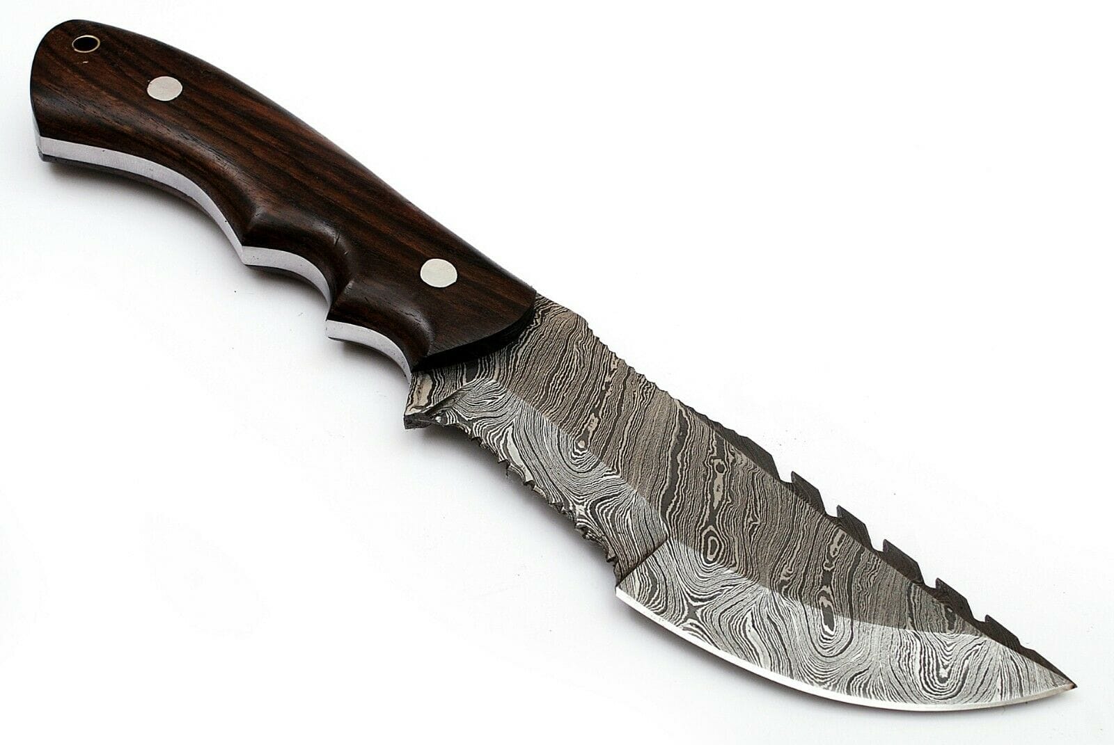 KBS Knives Store Tracker Knife Custom Handcrafted Damascus Steel Tom Brown Tracker Knife - 10" Rosewood Handle with Horizontal Leather Sheath | Survival, Camping, Tactical | KBS Knives
