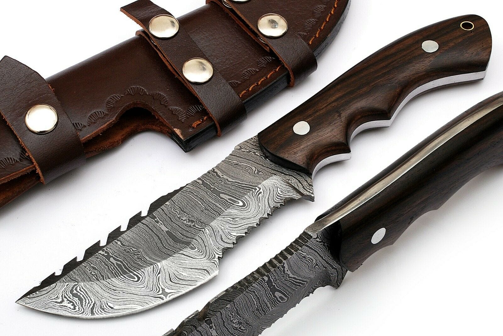 KBS Knives Store Tracker Knife Custom Handcrafted Damascus Steel Tom Brown Tracker Knife - 10" Rosewood Handle with Horizontal Leather Sheath | Survival, Camping, Tactical | KBS Knives