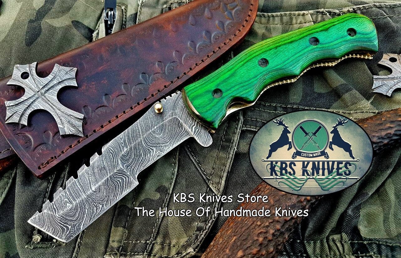 KBS Knives Store Tracker Knife Custom Handcrafted Damascus Steel Tops Tanto Tactical Tracker Folding Knife - Ideal for Survival, Camping & Tactical Use | KBS Knives
