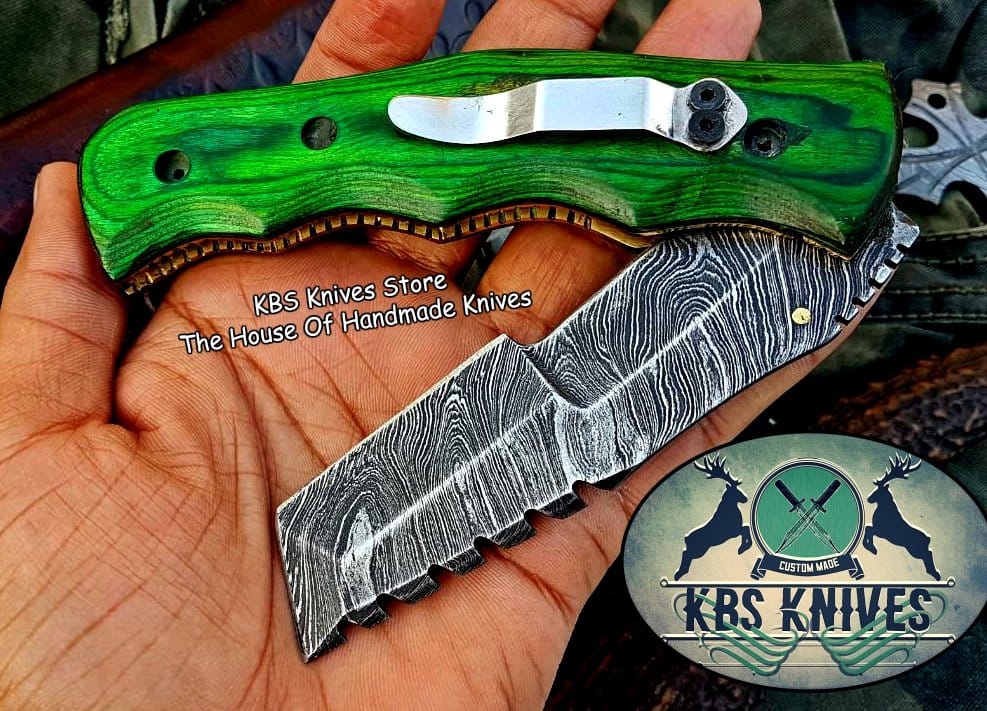 KBS Knives Store Tracker Knife Custom Handcrafted Damascus Steel Tops Tanto Tactical Tracker Folding Knife - Ideal for Survival, Camping & Tactical Use | KBS Knives