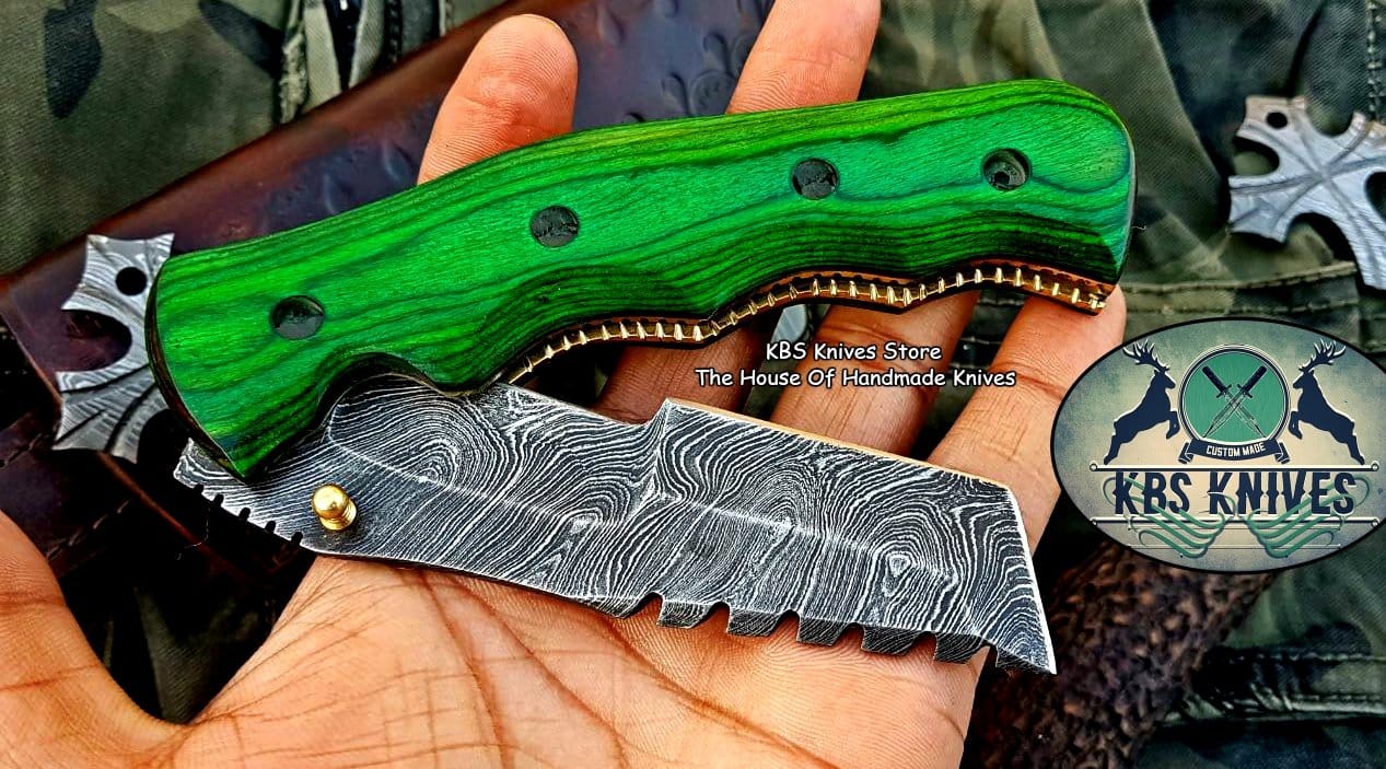 KBS Knives Store Tracker Knife Custom Handcrafted Damascus Steel Tops Tanto Tactical Tracker Folding Knife - Ideal for Survival, Camping & Tactical Use | KBS Knives