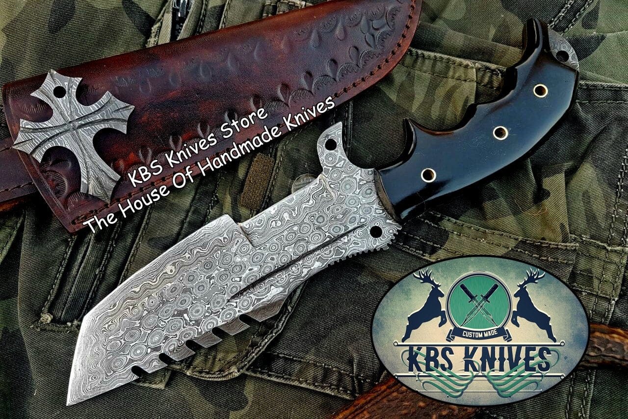 KBS Knives Store Tracker Knife Custom Handcrafted Damascus Steel Tops Tanto Tactical Tracker Knife - Ideal for Survival, Camping & Combat | KBS Knives