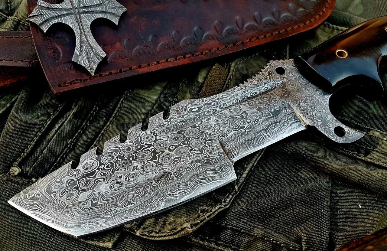KBS Knives Store Tracker Knife Custom Handcrafted Damascus Steel Tops Tanto Tactical Tracker Knife - Ideal for Survival, Camping & Combat | KBS Knives