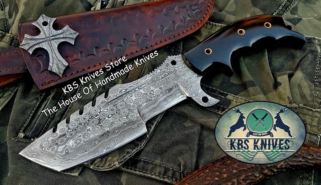 KBS Knives Store Tracker Knife Custom Handcrafted Damascus Steel Tops Tanto Tactical Tracker Knife - Ideal for Survival, Camping & Combat | KBS Knives