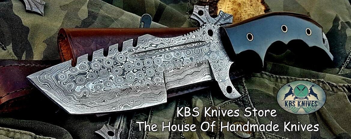 KBS Knives Store Tracker Knife Custom Handcrafted Damascus Steel Tops Tanto Tactical Tracker Knife - Ideal for Survival, Camping & Combat | KBS Knives