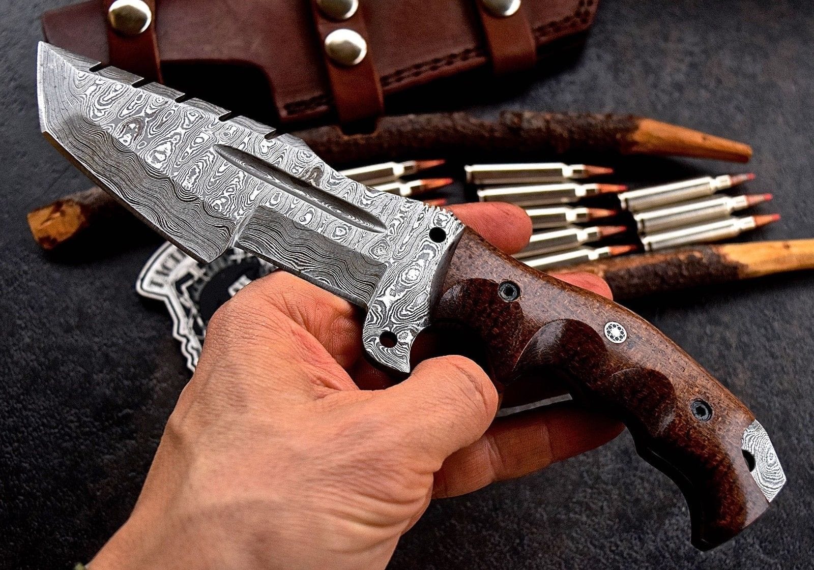 KBS Knives Store Tracker Knife Custom Handcrafted Damascus Steel Tops Tanto Tactical Tracker Knife - Ideal for Survival, Camping & Tactical Use | KBS Knives