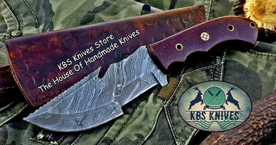 KBS Knives Store Tracker Knife Custom Handcrafted Damascus Steel Tops Tracker Knife - Ideal for Survival, Camping & Tactical Use | KBS Knives