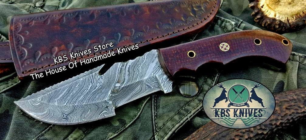 KBS Knives Store Tracker Knife Custom Handcrafted Damascus Steel Tops Tracker Knife - Ideal for Survival, Camping & Tactical Use | KBS Knives