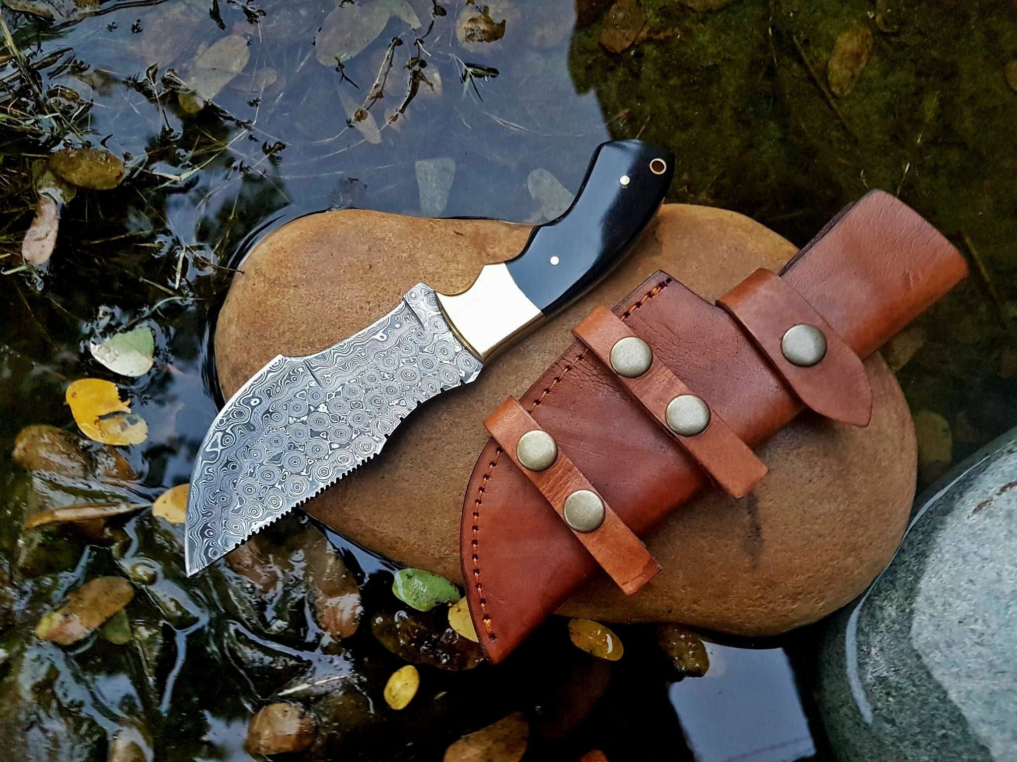 KBS Knives Store Tracker Knife Custom Handcrafted Raindrops Damascus Steel Tops Tom Brown Tracker Knife - Ideal for Survival, Camping & Tactical Use | KBS Knives