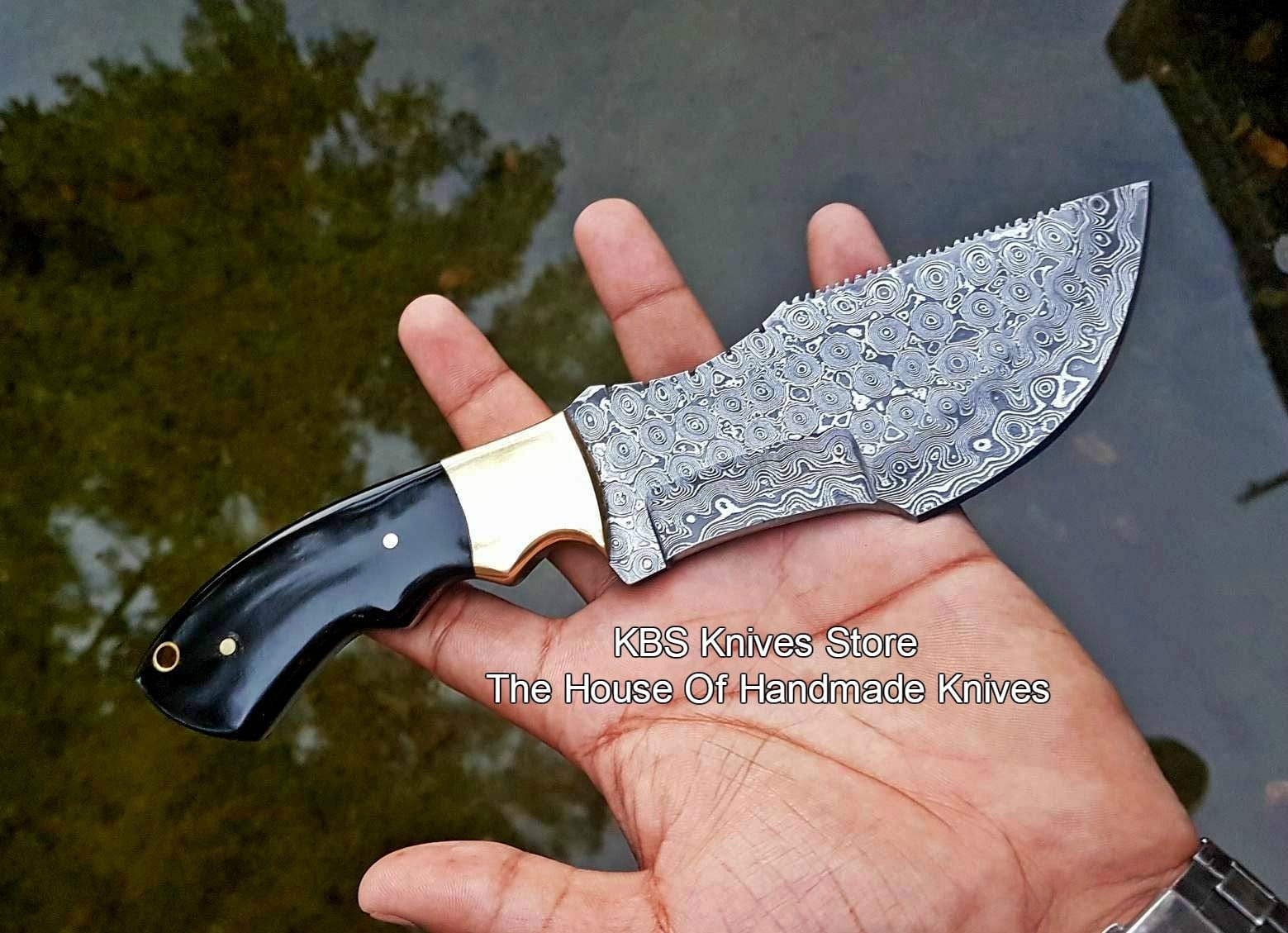 KBS Knives Store Tracker Knife Custom Handcrafted Raindrops Damascus Steel Tops Tom Brown Tracker Knife - Ideal for Survival, Camping & Tactical Use | KBS Knives