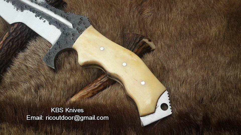 KBS Knives Store Tracker Knife Custom Handmade 1095 Steel Tanto Blade Tracker Knife - Full Tang Bone Handle, 10.5" Overall with Horizontal Leather Sheath | Ideal for Survival & Camping | KBS Knives