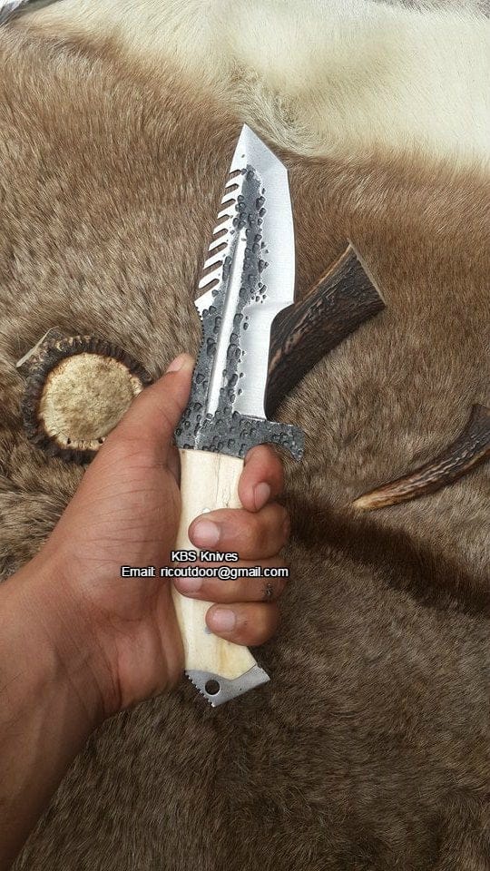 KBS Knives Store Tracker Knife Custom Handmade 1095 Steel Tanto Blade Tracker Knife - Full Tang Bone Handle, 10.5" Overall with Horizontal Leather Sheath | Ideal for Survival & Camping | KBS Knives