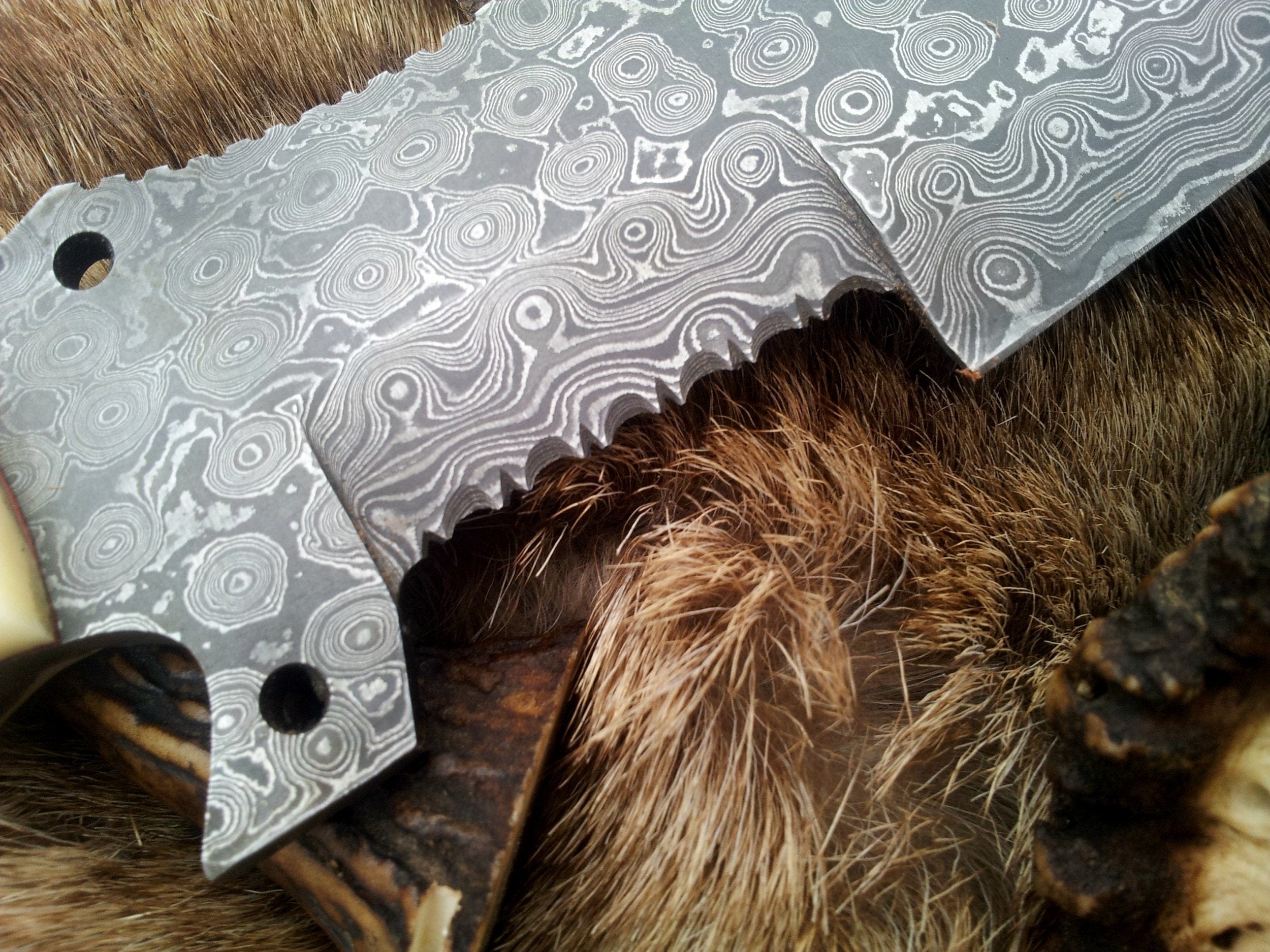 KBS Knives Store Tracker Knife Custom Handmade Damascus Tanto Tracker Knife with Camel Bone Handle and Leather Sheath – Full Tang 12-Inch Survival Knife by KBS Knives