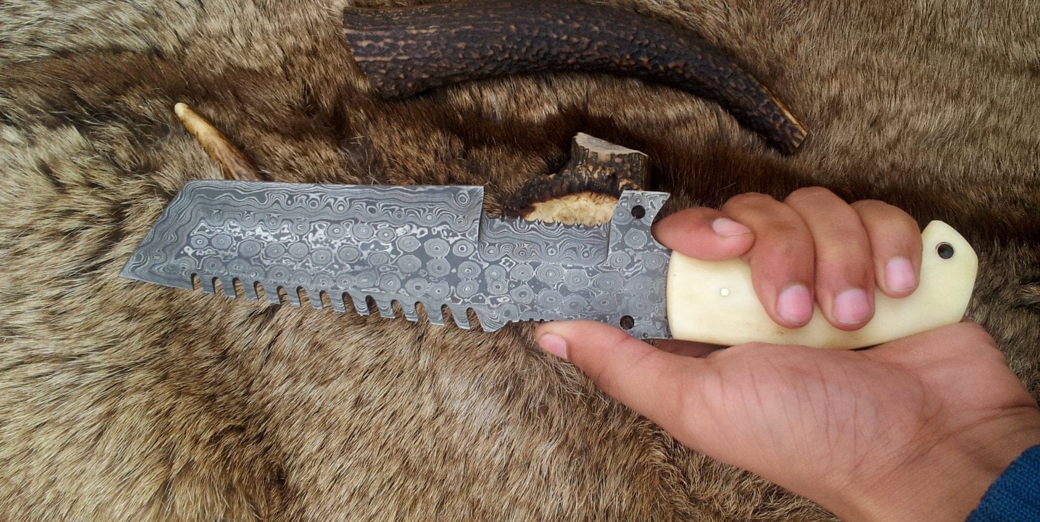 KBS Knives Store Tracker Knife Custom Handmade Damascus Tanto Tracker Knife with Camel Bone Handle and Leather Sheath – Full Tang 12-Inch Survival Knife by KBS Knives