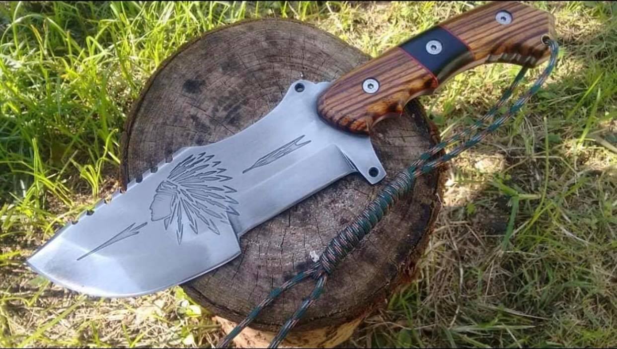 KBS Knives Store Tracker Knife Custom Handmade O1 Tool Steel Tracker Knife with Native American Engraved Blade