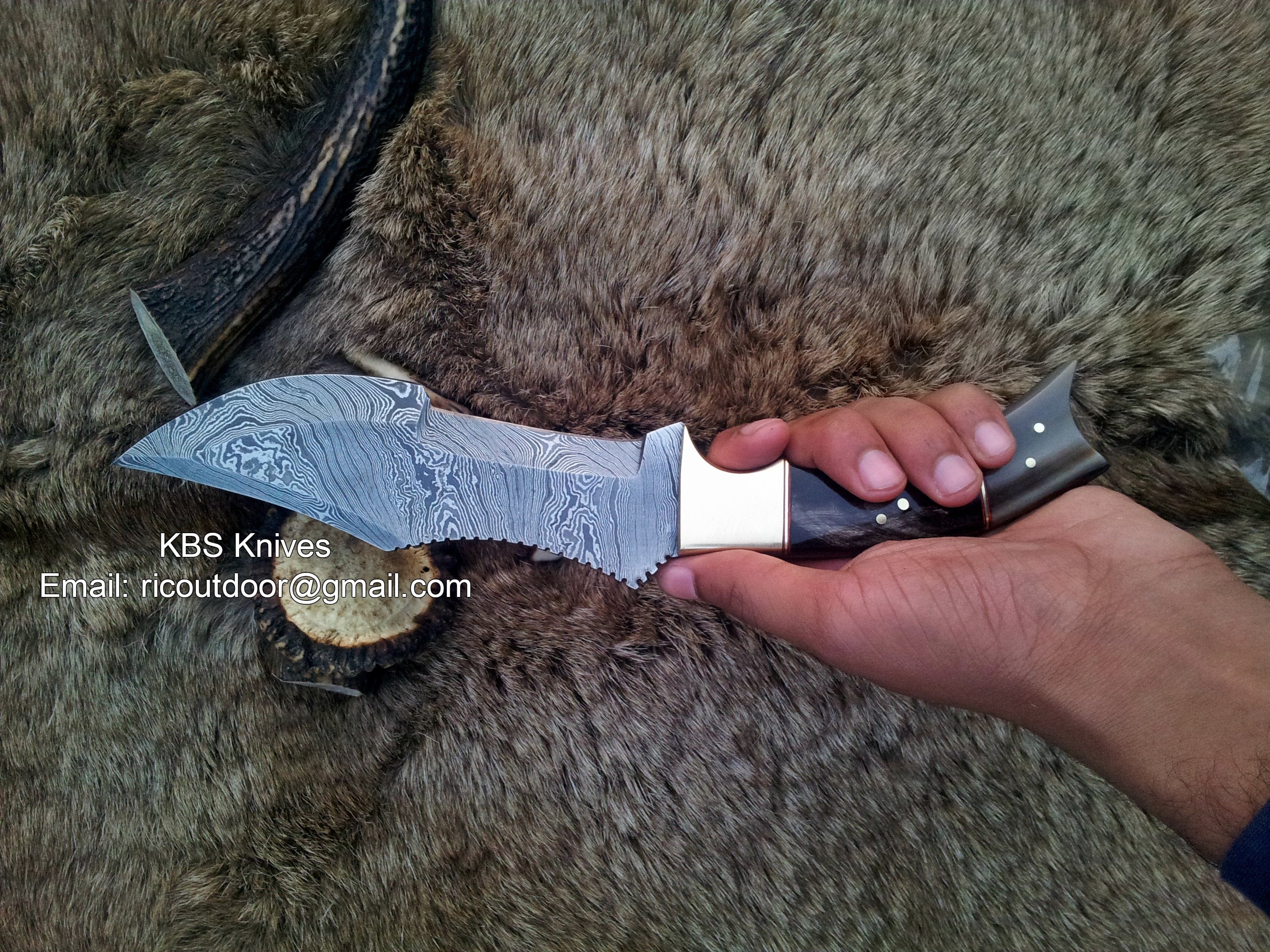 KBS Knives Store Tracker Knife Damascus Steel Blade Tracker Knife with Buffalo Horn Handle & Leather Sheath – Custom Handmade 12-Inch Survival Knife by KBS Knives