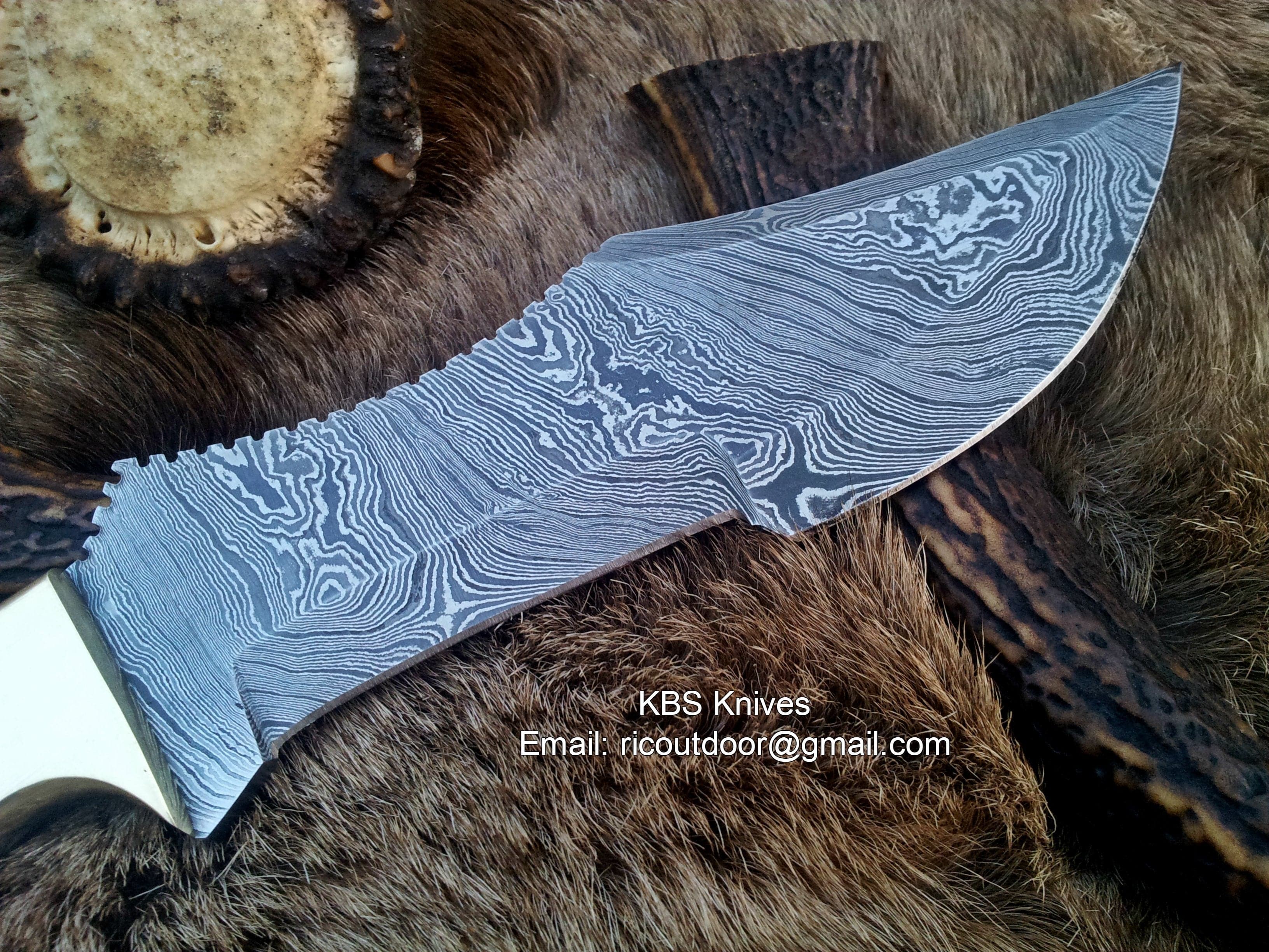 KBS Knives Store Tracker Knife Damascus Steel Blade Tracker Knife with Buffalo Horn Handle & Leather Sheath – Custom Handmade 12-Inch Survival Knife by KBS Knives