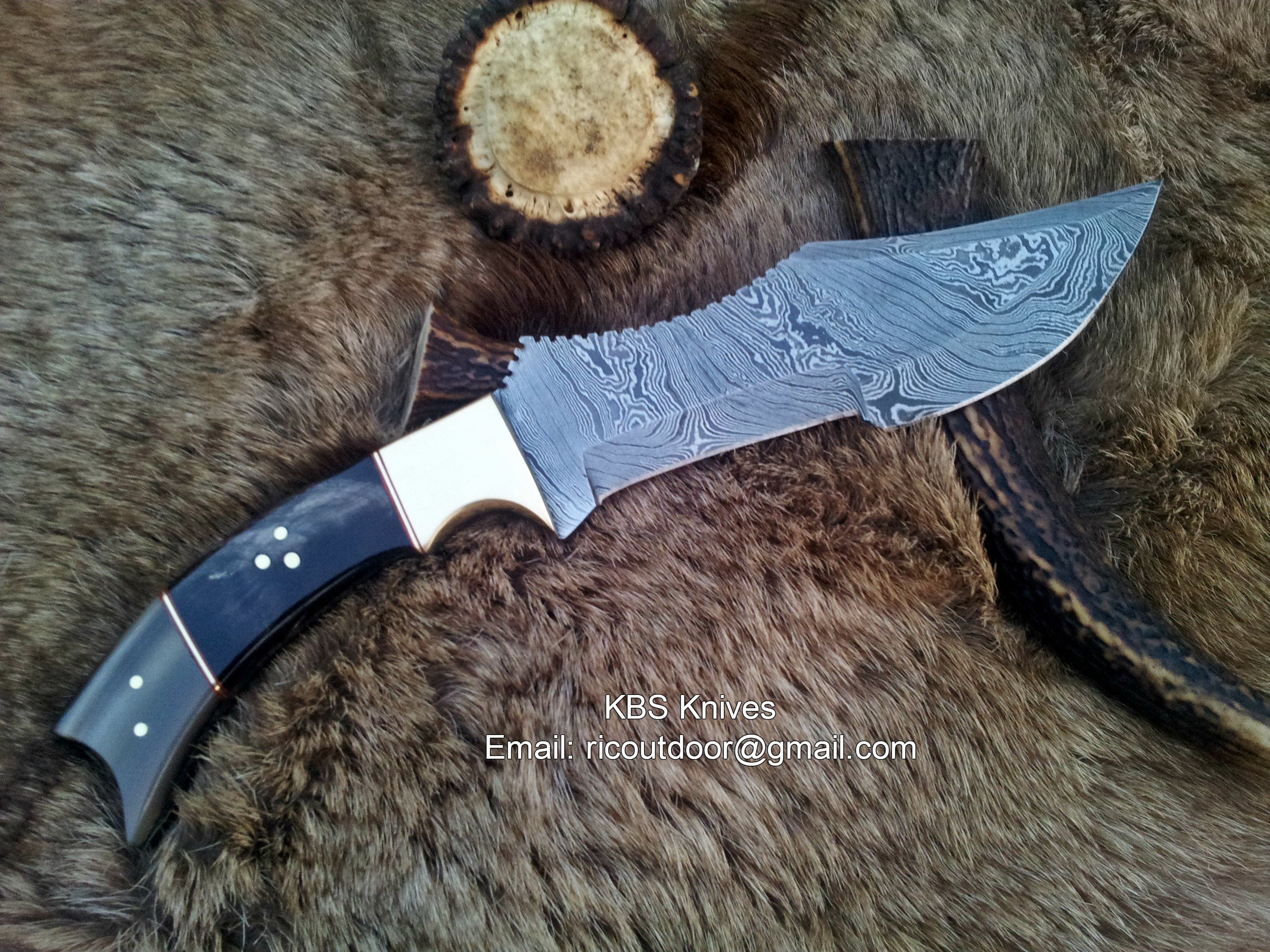KBS Knives Store Tracker Knife Damascus Steel Blade Tracker Knife with Buffalo Horn Handle & Leather Sheath – Custom Handmade 12-Inch Survival Knife by KBS Knives