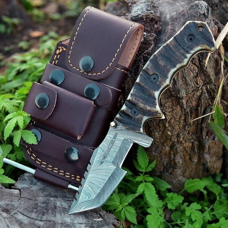 KBS Knives Store Tracker Knife EDC Tracker Folding Pocket Knife - Handmade Damascus Steel