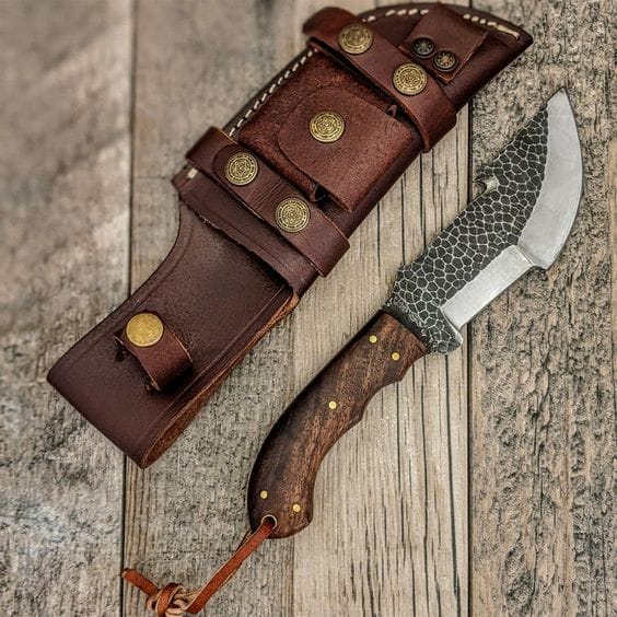KBS Knives Store Tracker Knife Handcrafted 1095 Hammer Forged Steel Gut Hook Tracker Knife with Rosewood Handle - 10 Inches Overall Length