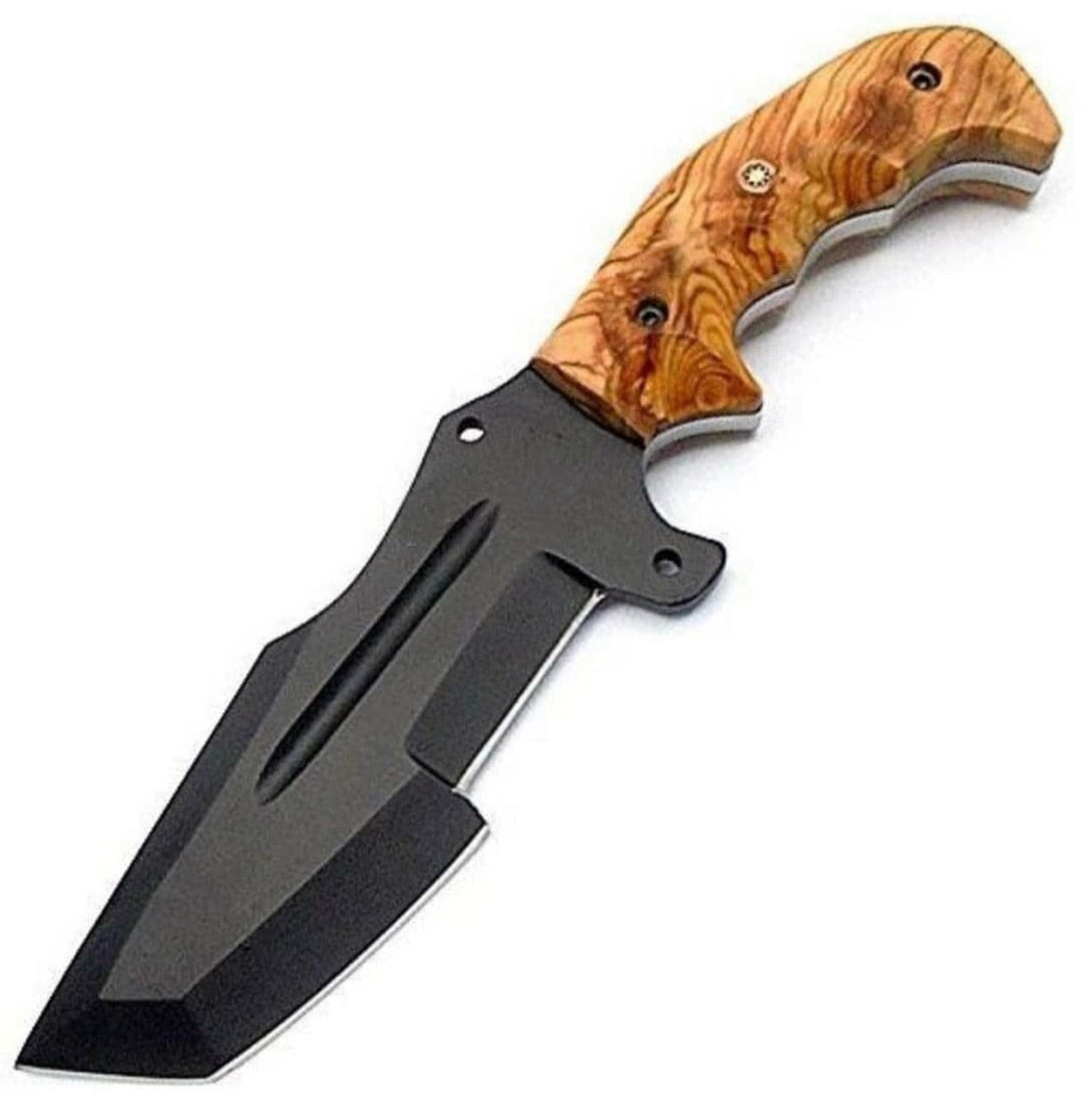 KBS Knives Store Tracker Knife Handcrafted D2 Steel Acid Washed Blade Survival Knife with Burl Olive Wood Handle - 11 Inch Overall Length