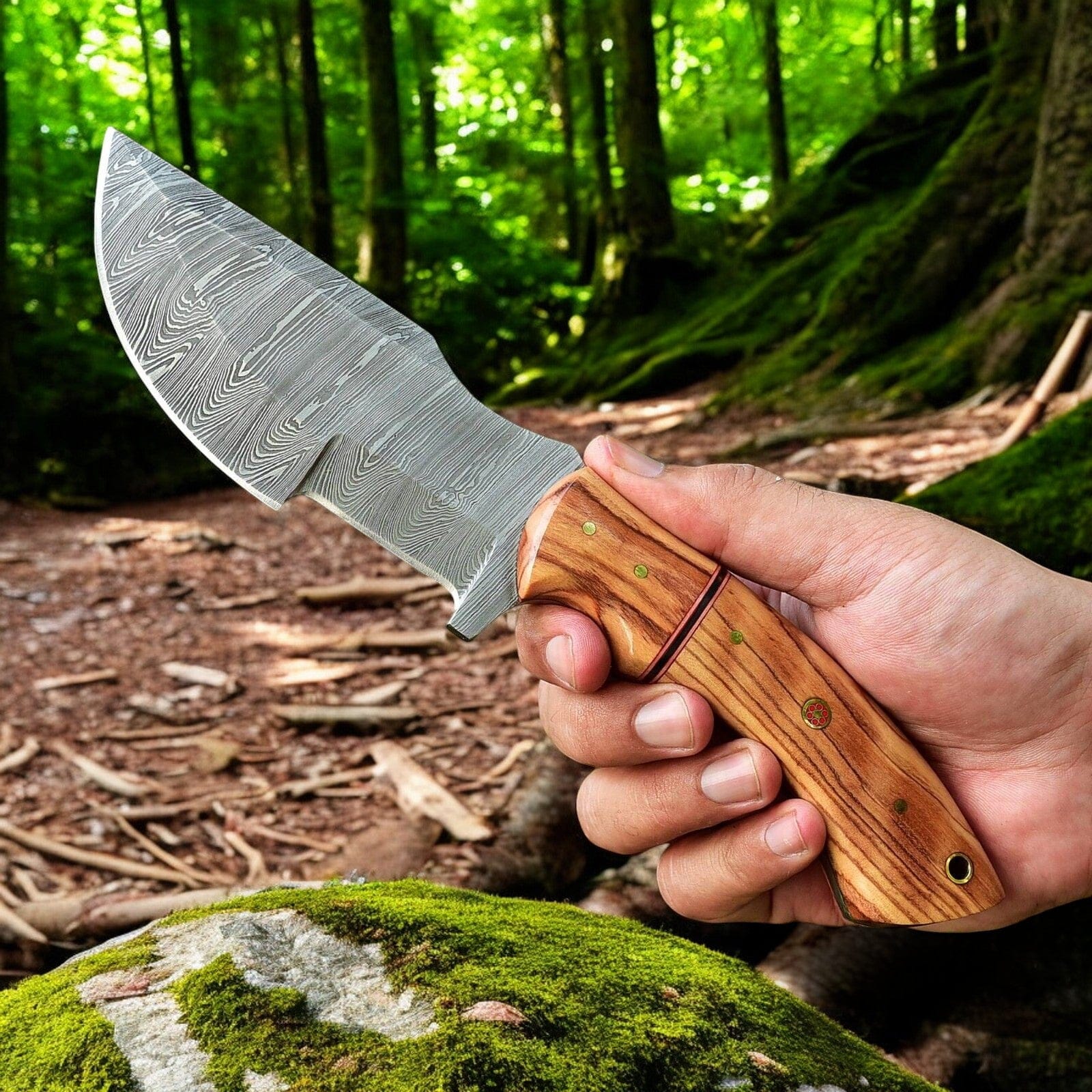 KBS Knives Store Tracker Knife Handmade Tom Brown Tracker Knife with Damascus Steel Blade & Olivewood Handle – 10" Overall Length