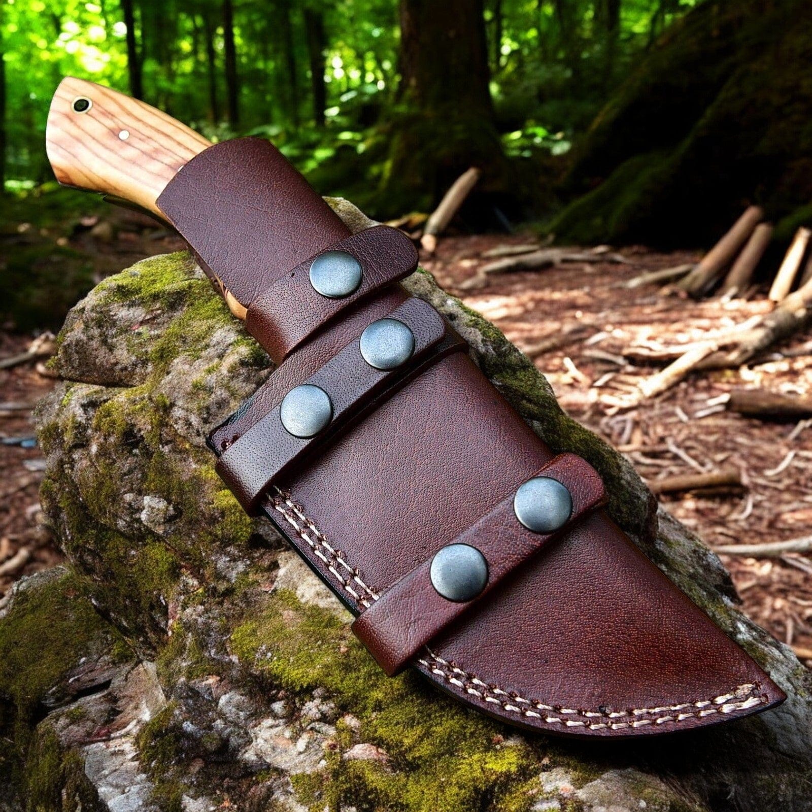 KBS Knives Store Tracker Knife Handmade Tom Brown Tracker Knife with Damascus Steel Blade & Olivewood Handle – 10" Overall Length