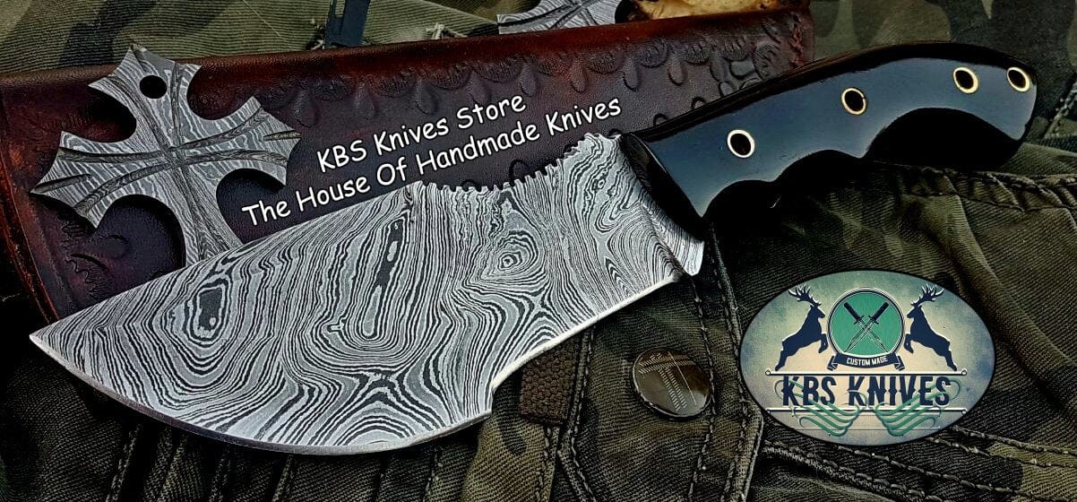 KBS Knives Store Tracker Knife Knife in Hunted – 10" Damascus Steel with Buffalo Horn Handle