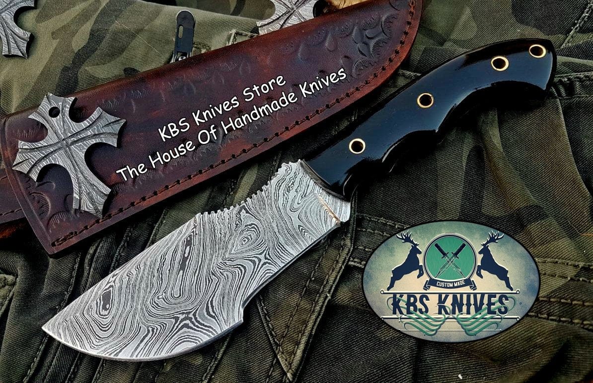 KBS Knives Store Tracker Knife Knife in Hunted – 10" Damascus Steel with Buffalo Horn Handle