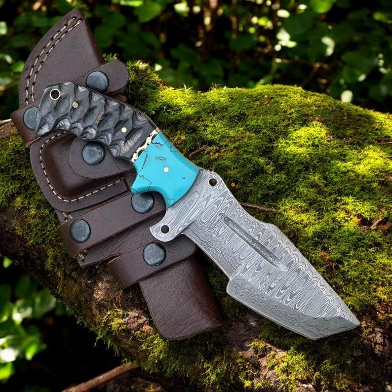 KBS Knives Store Tracker Knife Straight Track Cutting Knife – Handmade Damascus Blade for Outdoor Use