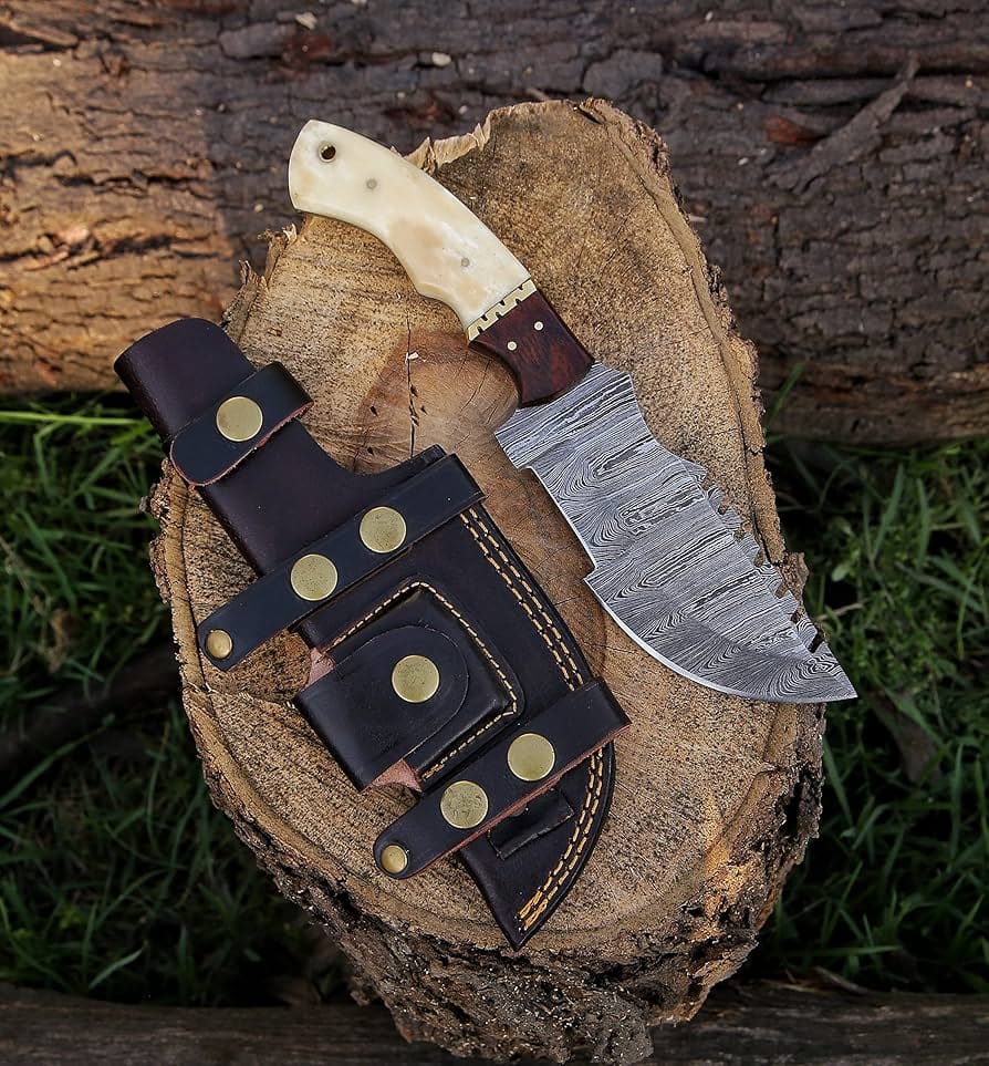 KBS Knives Store Tracker Knife Tom Brown Knife – Custom Handmade Damascus Tracker with Bone & Rosewood Handle