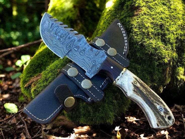 KBS Knives Store Tracker Knife Tom Brown Tracker – Handmade Damascus Knife with Antler & Rosewood Handle