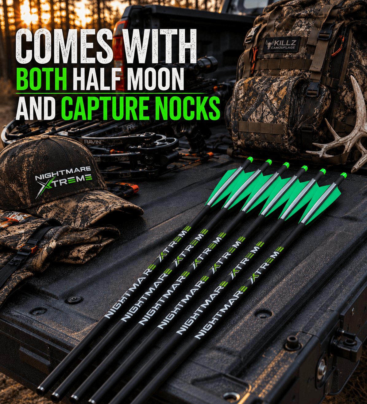 Killz Products Bolts NIGHTMARE XTREME Crossbow Bolts Carbon Half Moon and Capture Nocks 20"