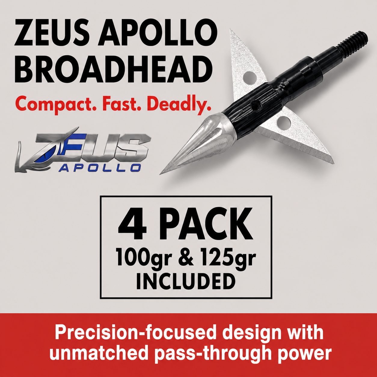 Killz Products Broadheads ZEUS APOLLO BROADHEADS (4 PACK)-COMES WITH BOTH 100/125 GR TIPS