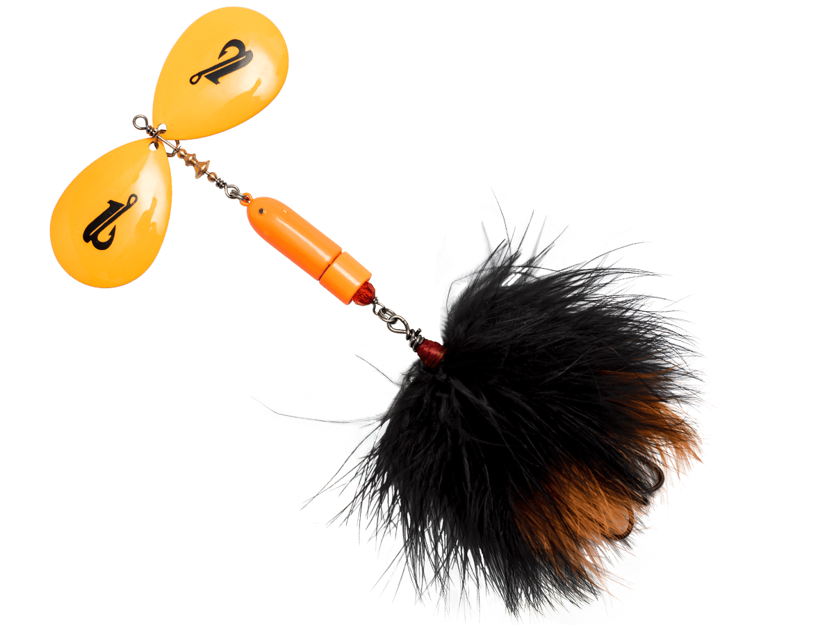 Livingston Lures Spinner Hot Orange Black / Perch Sound Bad Boy Bucktail