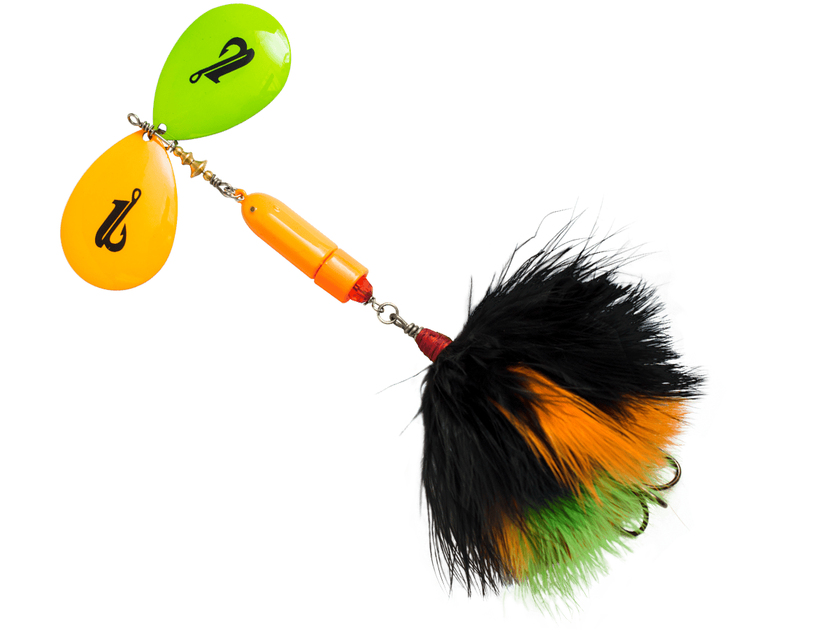 Livingston Lures Spinner Hot Orange Chartreuse / Perch Sound Bad Boy Bucktail