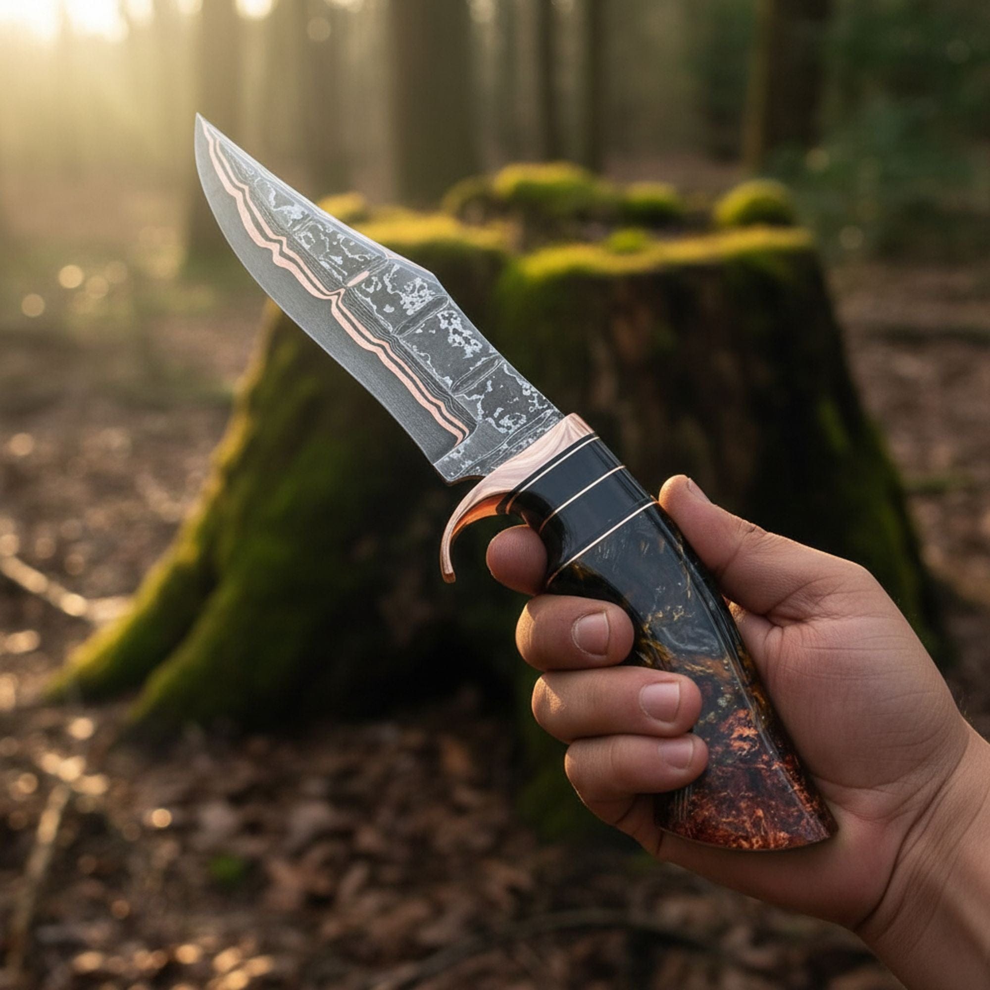 MALIKA KNIVES Copper Damascus Bowie Knife Handmade Copper Guard