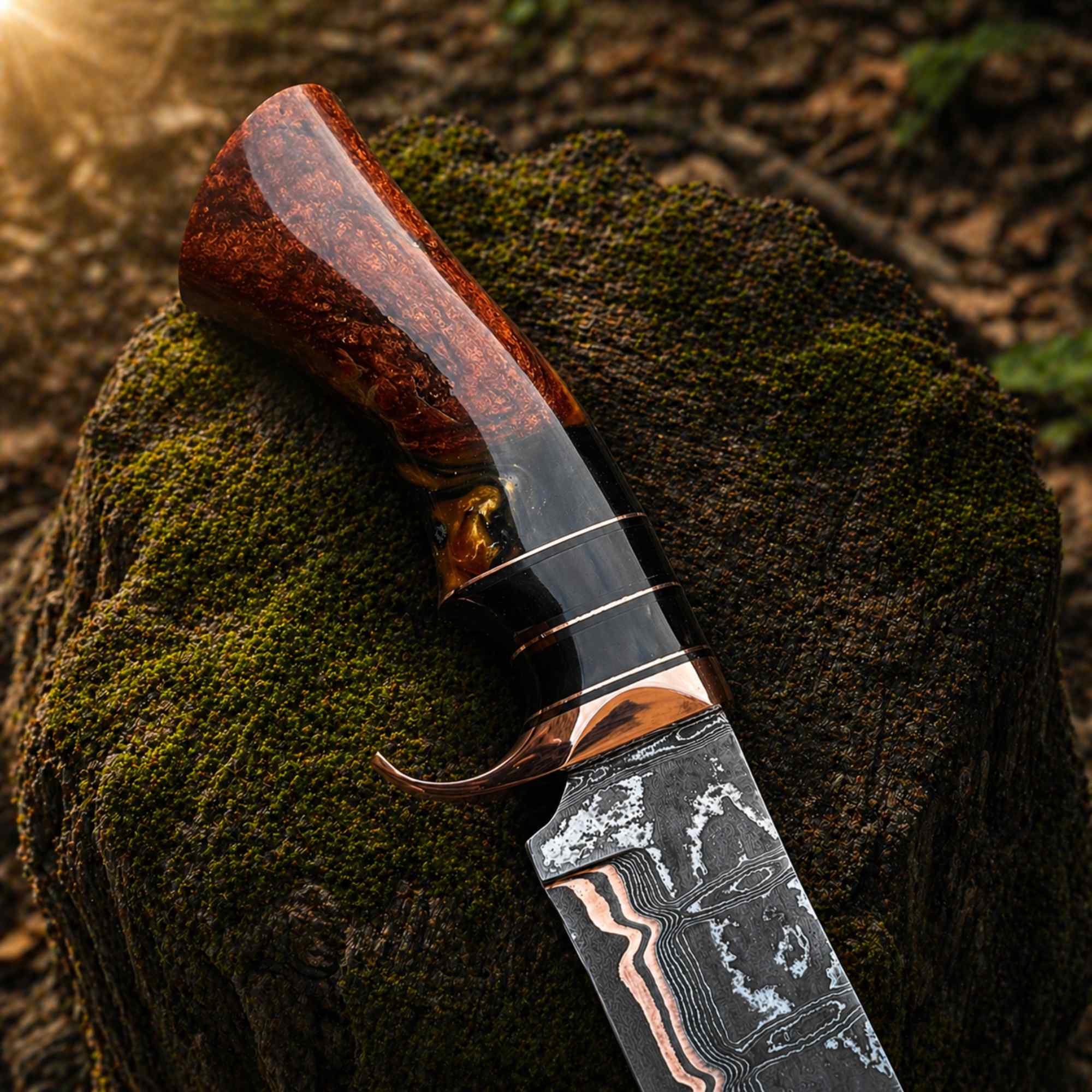 MALIKA KNIVES Copper Damascus Bowie Knife Handmade Copper Guard