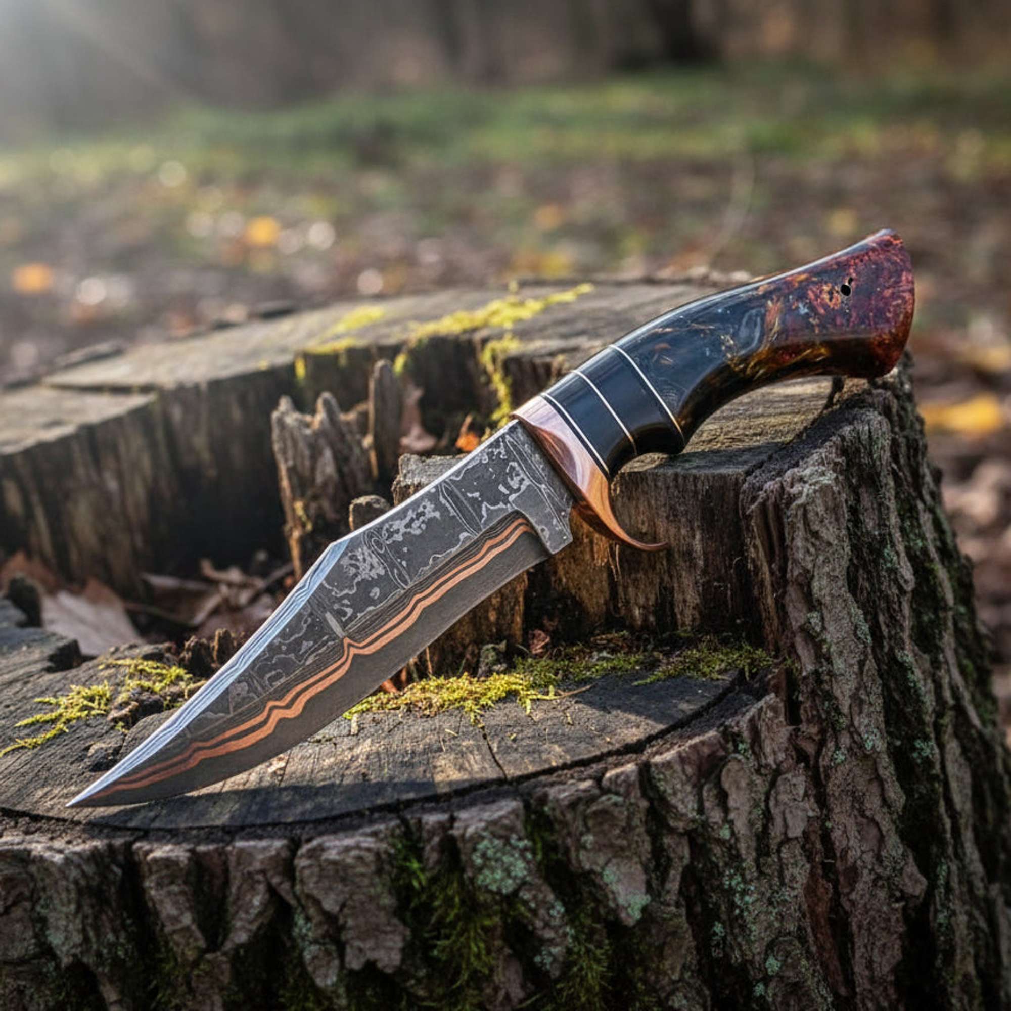 MALIKA KNIVES Copper Damascus Bowie Knife Handmade Copper Guard