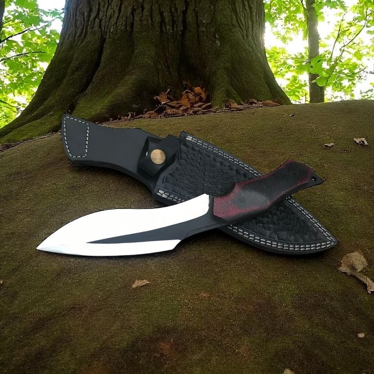 MALIKA KNIVES simple Bushcraft Knife – 5 mm Blade & Red Micarta Handle