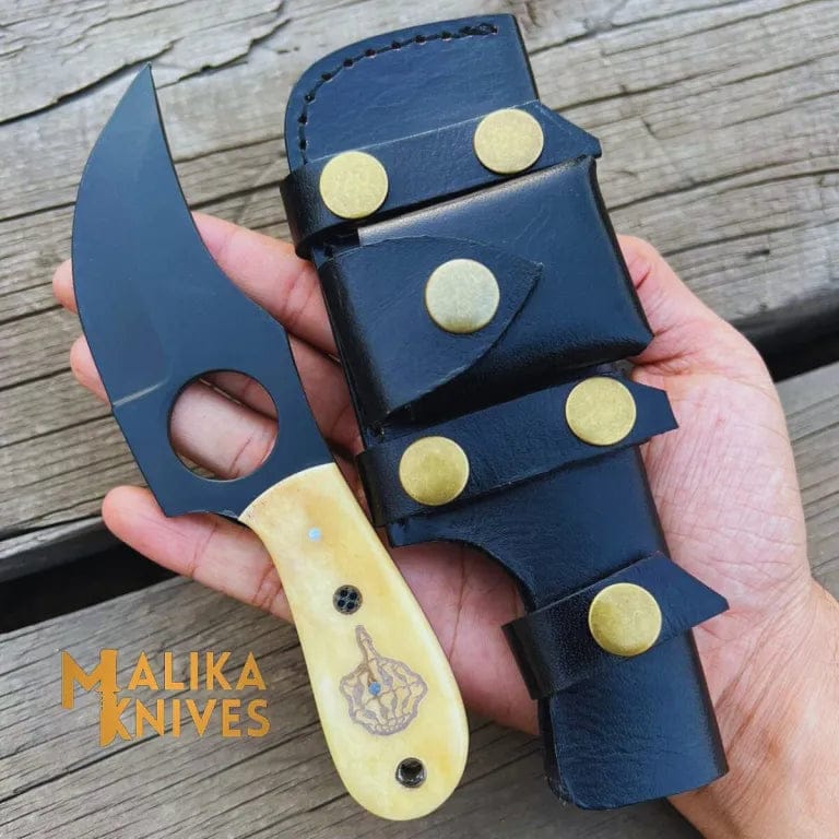 MALIKA KNIVES simple Camel Bone Skinner Knife with leather Sheath