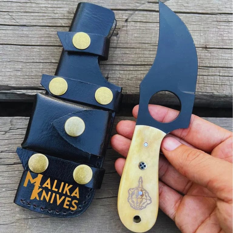 MALIKA KNIVES simple Camel Bone Skinner Knife with leather Sheath