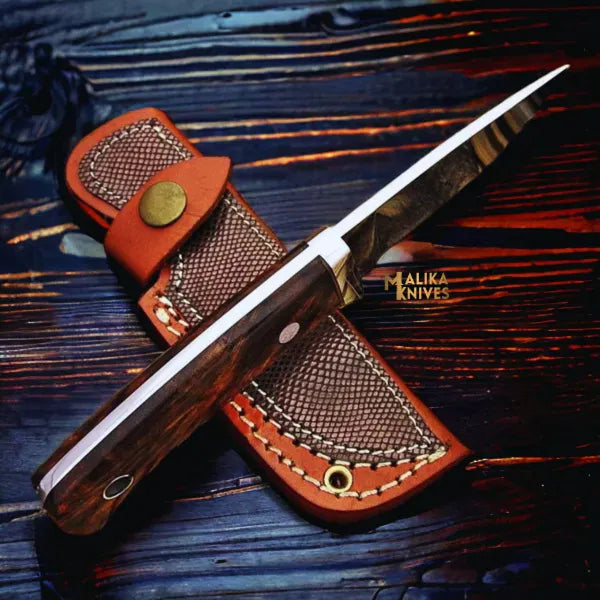 MALIKA KNIVES simple Compact D2 Hunting Knife Rosewood Handle SS Guard