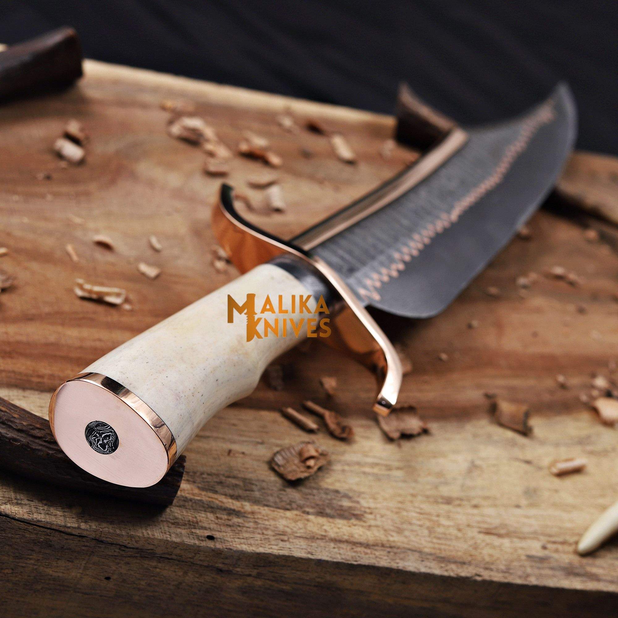 MALIKA KNIVES simple Copper Damascus Alamo Musso Bowie Knife