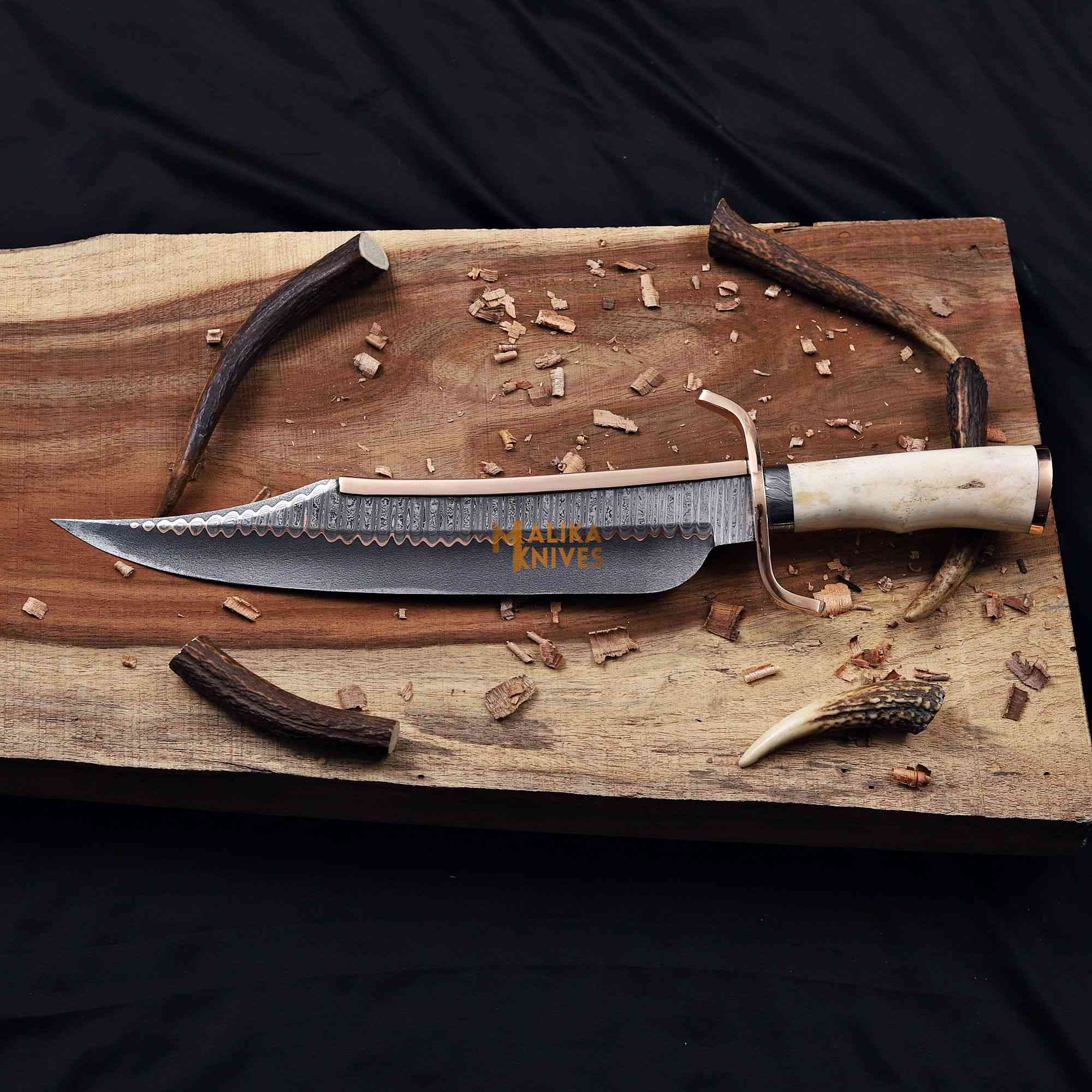 MALIKA KNIVES simple Copper Damascus Alamo Musso Bowie Knife
